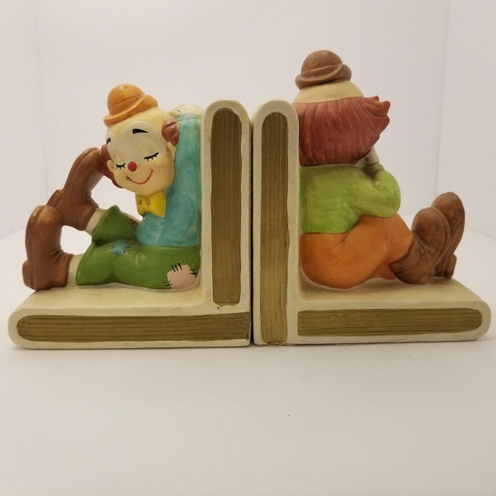 Lefton Vintage Ceramic Clown Bookends Clowns Hand Painted